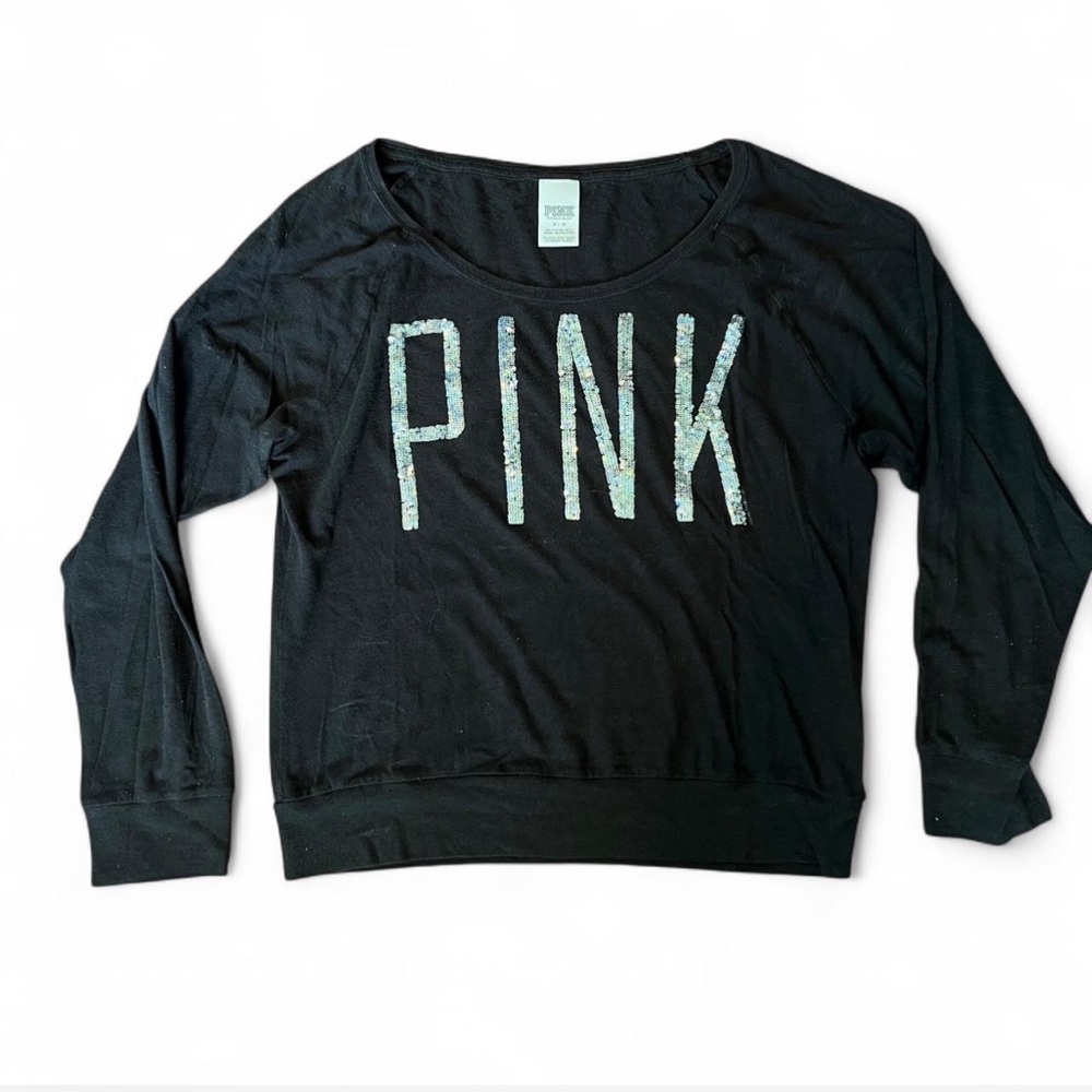 PINK Victoria's Secret Black Sequin Logo Top